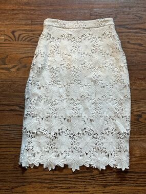Lulu's White Floral Crochet Pencil Skirt